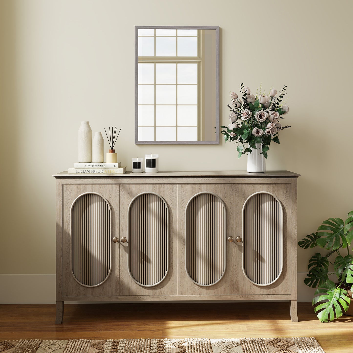 Wall Bathroom Mirror, 50 x 70 cm Wall-Mounted Mirror for Living Room, Bedroom, Hallway, Grey