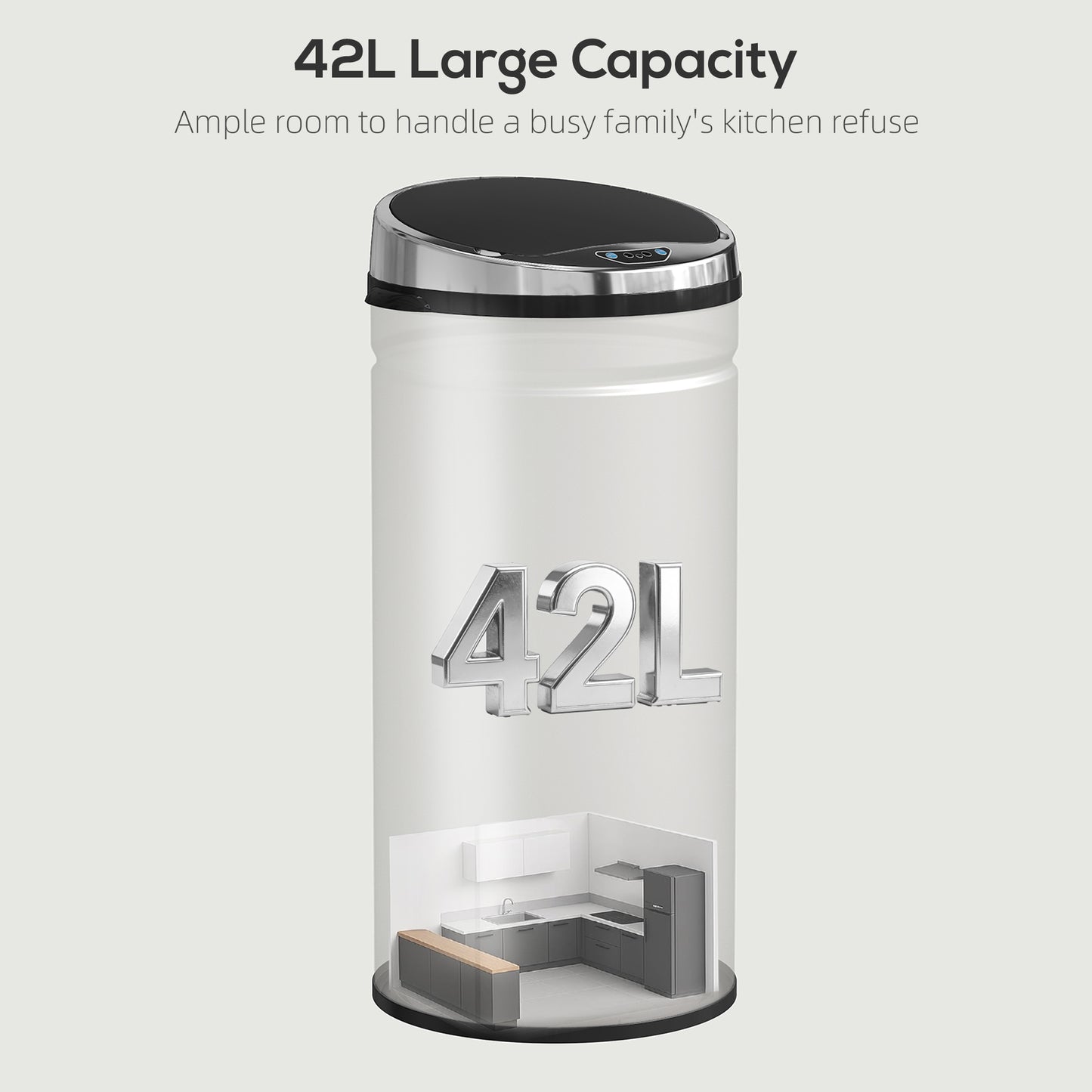 42L Automatic Motion Sensor Rubbish Bin with Fingerprint Resistant, Stainless Steel, Silver Tone