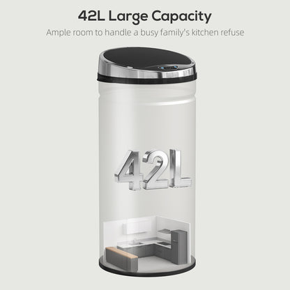 42L Automatic Motion Sensor Rubbish Bin with Fingerprint Resistant, Stainless Steel, Silver Tone