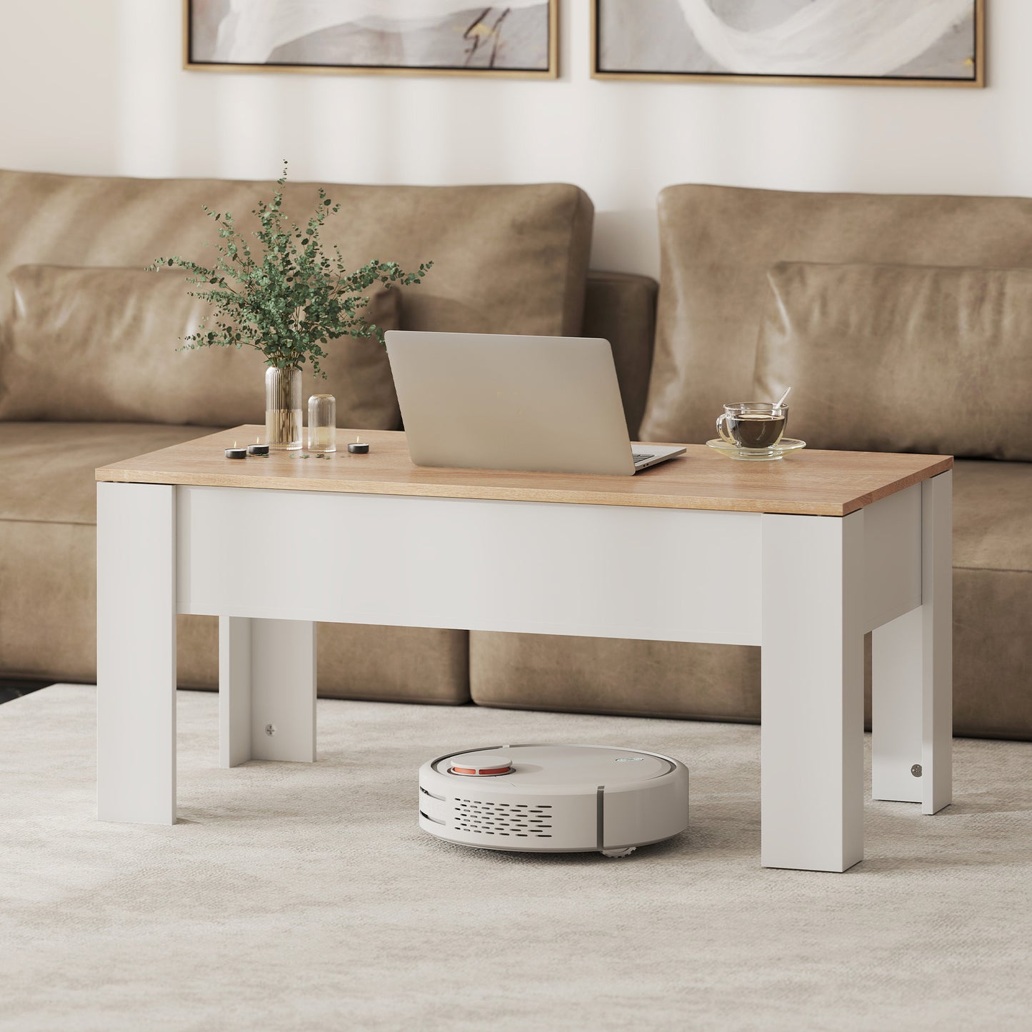 Lift Top Coffee Table with Hidden Storage Compartment, Lift Tabletop Pop-Up Center Table for Living Room