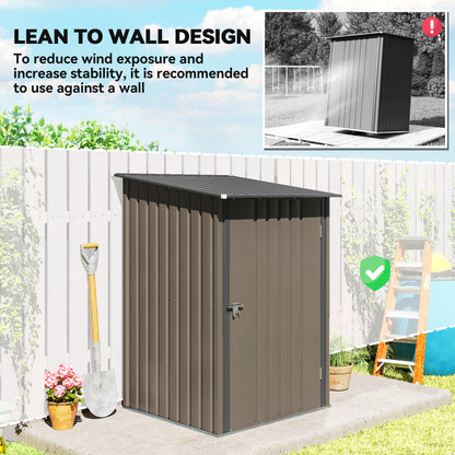 3.3 x 3.4ft Lean To Steel Garden Shed with Locking Door - Brown/Grey