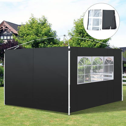 2.95 Meters Gazebo Replaceable Exchangeable Side Panel Wall Panels Walls With Window, Black
