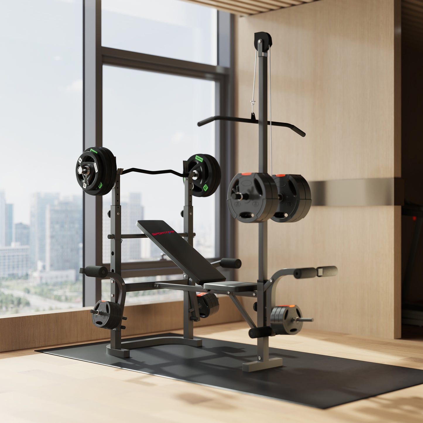 Multi-Exercise Adjustable Weight Bench with Bench Press Rack