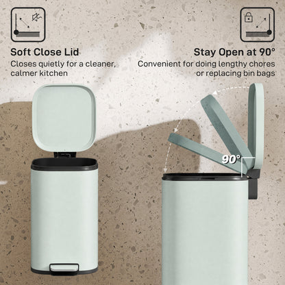 30L Kitchen Bin, Compact Pedal Bin with Soft-Close and Stay-Open Lid, Removable Bucket for Kitchen, Home, Office, Green