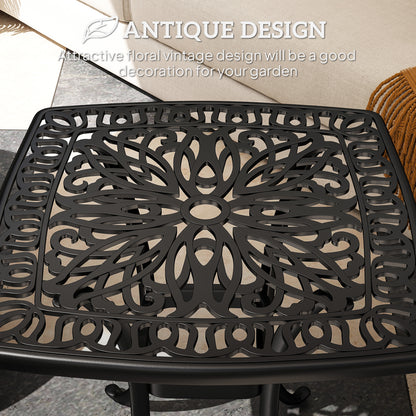Outdoor Garden Table, Cast Aluminium Patio End Table with Umbrella Hole and Anti-slip Foot Pads for Garden, Patio, Balcony