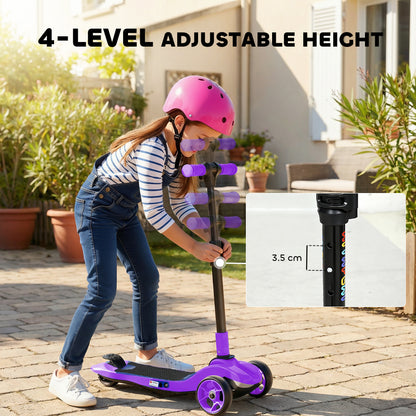 Three-Wheel Foldable Electric Scooter for Kids Aged 6-10 Years, Purple