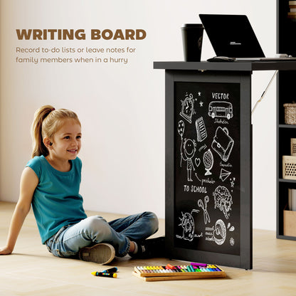 Three-Part Work Desk, with Storage and Chalkboard - Black