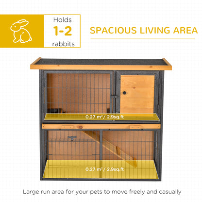 Guinea Pig Hutch Rabbit Hutch Wood-metal Elevated Pet House Bunny Cage with No-Leak Tray Ramp Openable Roof Outdoor 89.5 x 45