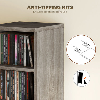 Set of 2 CD Media Display Shelf Unit Tower Rack with Adjustable Shelves, Distressed Grey