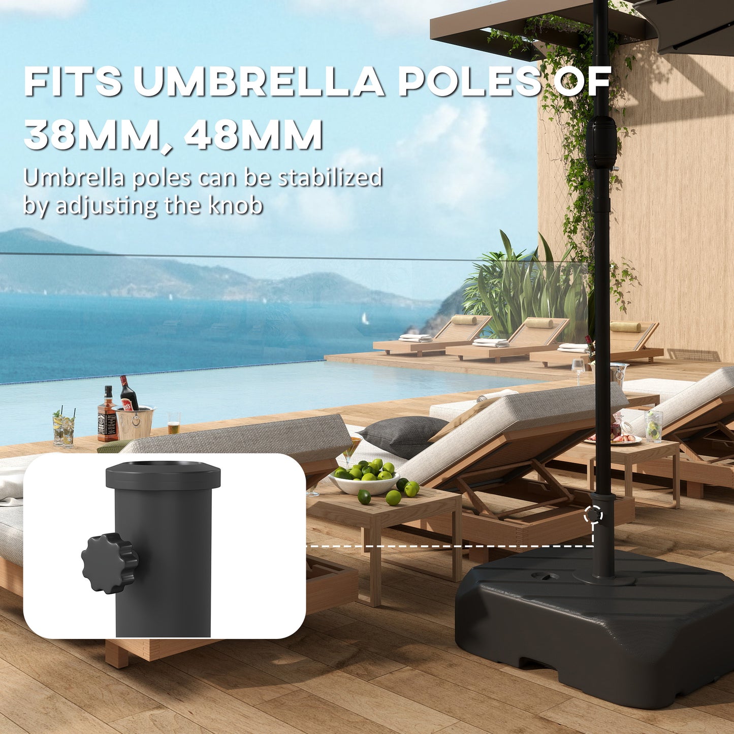 Garden Parasol Base with Wheels, Telescopic Handle, 72 kg /45 kg Fillable Sun Umbrella Base Parasol Stand, Black