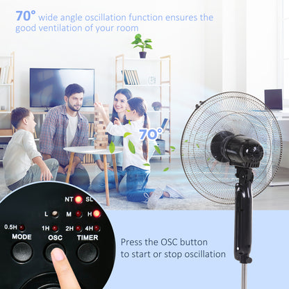 18" Pedestal Fan, Oscillating Standing Fan with Remote Control, Floor Fan with Adjustable Height, 3 Speed, 7.5-Hour Timer
