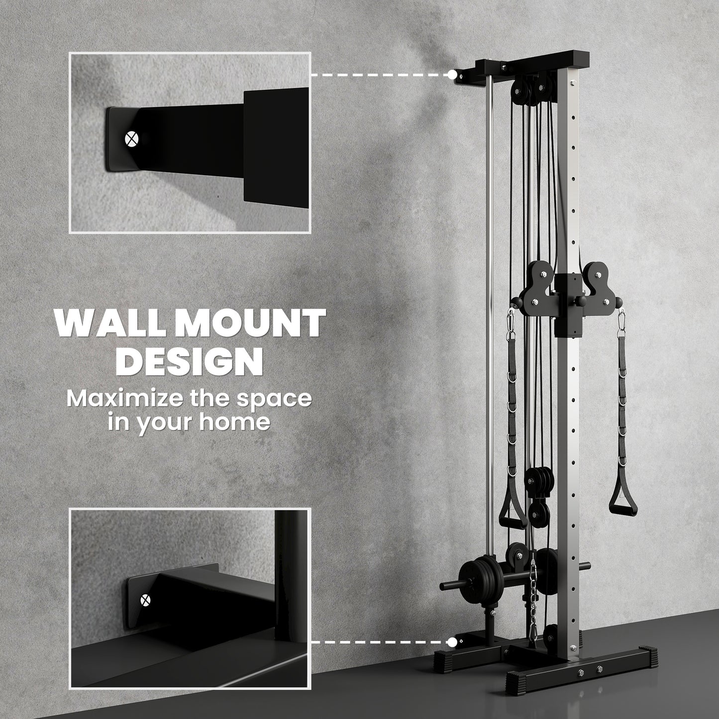Wall Mount Cable Machine, 15 Positions Adjustable Cable Crossover Machine Dual Pulley System for Home Gym