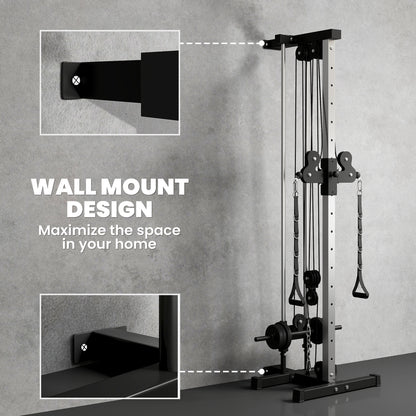 Wall Mount Cable Machine, 15 Positions Adjustable Cable Crossover Machine Dual Pulley System for Home Gym
