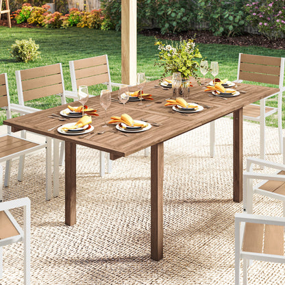 Extending Garden Table, Outdoor Dining Table for 6-8 with Acacia Wood Slatted Tabletop for Balcony Porch