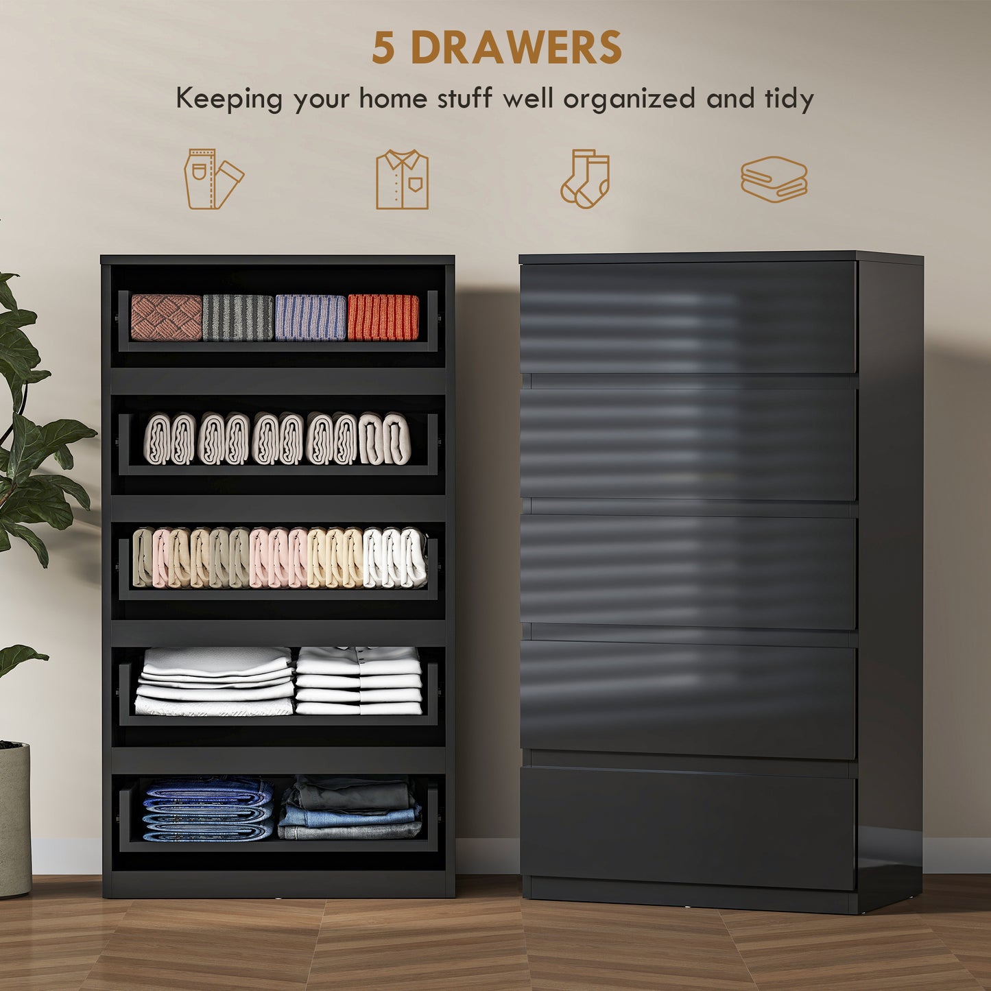 Chest of Drawers, 5-Drawer Storage Cabinets, Modern Dresser, Storage Drawer Unit for Bedroom