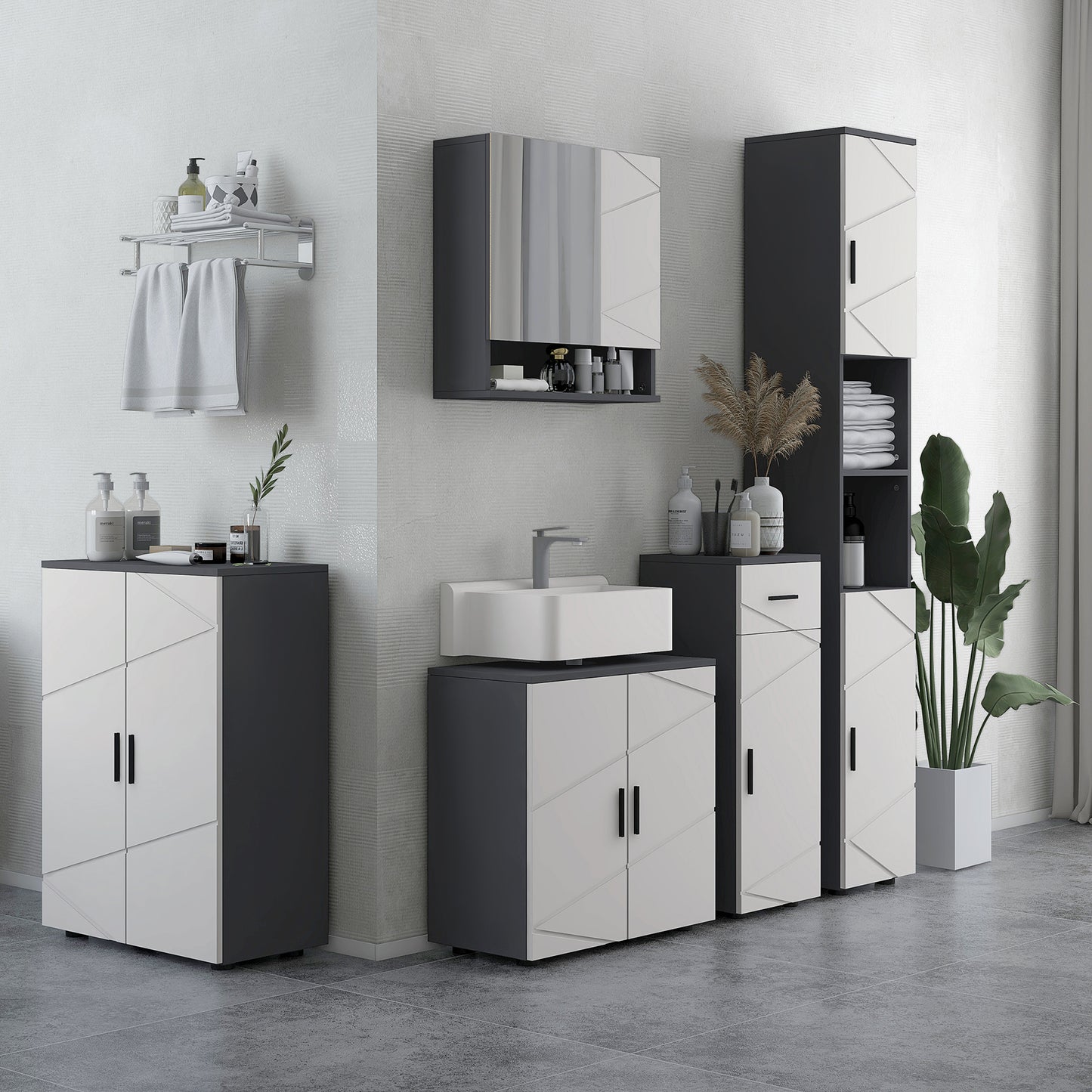 Under Sink Bathroom Cabinet, Bathroom Vanity Unit, Basin Storage Cupboard with Double Doors and Shelf