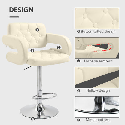 PU Leather Upholstered Swivel Bar Stool, Height Adjustable with Back, Armrest, Footrest, Beige