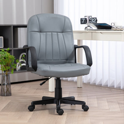 Desk Chair, PU Leather Computer Office Chair with Adjustable Height, Swivel Wheels for Home Work Study, Grey