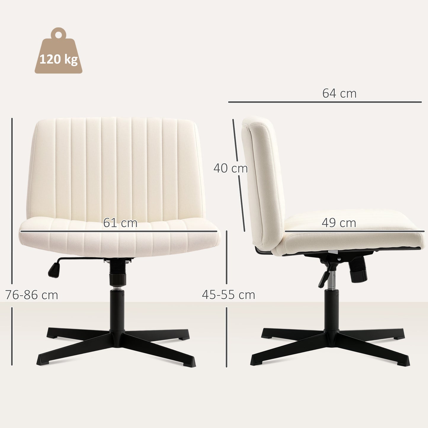 Armless Office Chair No Wheels, Linen Fabric Criss Cross Legged Desk Chair with Wide Seat, Thick Padding, Tilt Function
