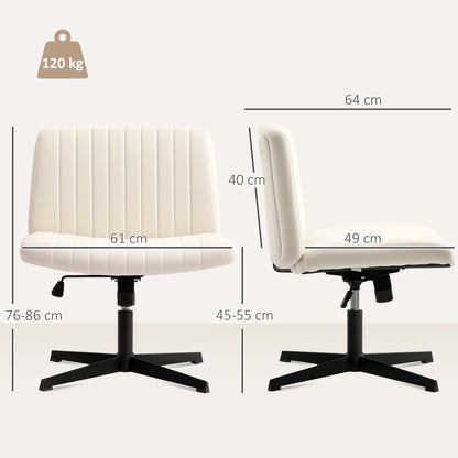 Armless Office Chair No Wheels, Linen Fabric Criss Cross Legged Desk Chair with Wide Seat, Thick Padding, Tilt Function
