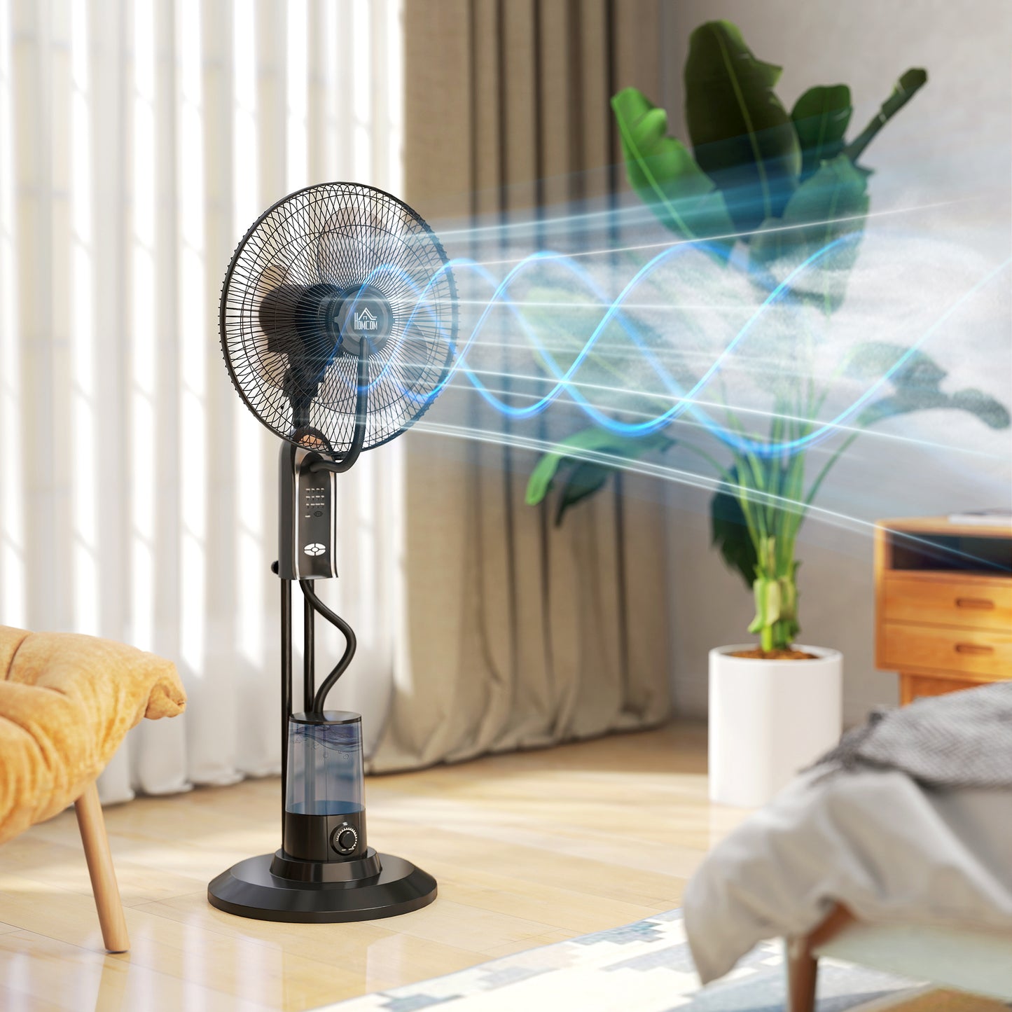 Pedestal Fan with Water Mist Spray, Spray Misting Fan with 70° Oscillation, Tilt Head, 3 Speeds, 3 Modes, Adjustable Mist