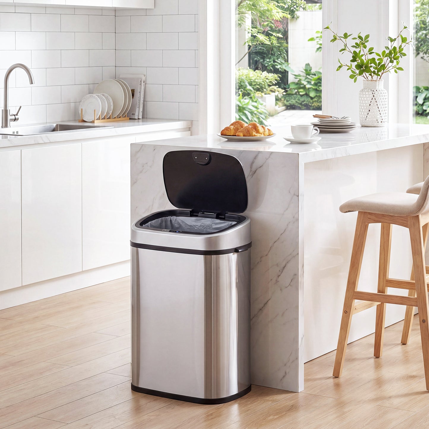 58L Motion Sensor Bin, Automatic Touchless Rubbish Bin with Fingerprint Resistant Stainless Steel for Kitchen, Hygienic Gyms