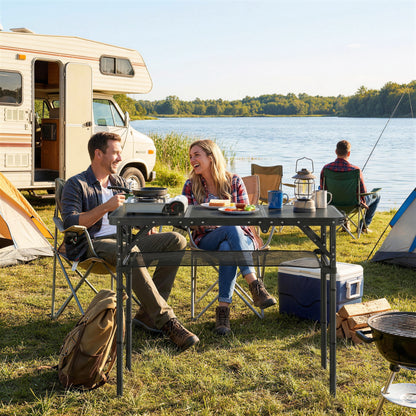 3ft Folding Camping Table, Picnic Table with Mesh Storage Layer, Carrying Bag and Metal Frame, Black