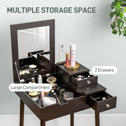 Dressing Table with Flip-up Mirror, Makeup Desk with 2 Drawers and Pine Wood Legs