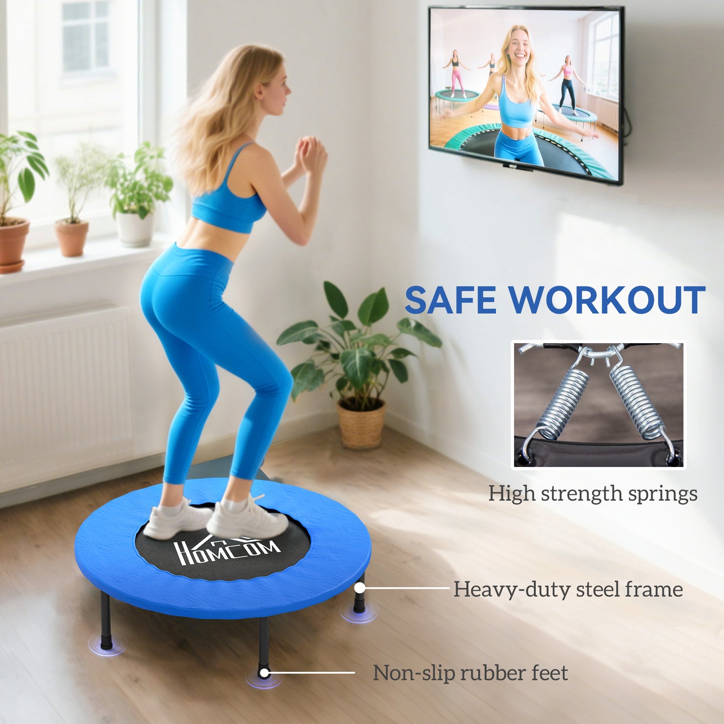 32" Mini Fitness Trampoline Home Gym Yoga Exercise Rebounder Indoor Outdoor Jumper with Safety Pad, Support Up to 100 KG