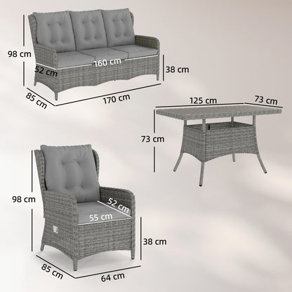 5 Seater Rattan Garden Furniture Set with Sofa, Reclining Chairs, Table, Patio Rattan Furniture Sofa Sets, Grey