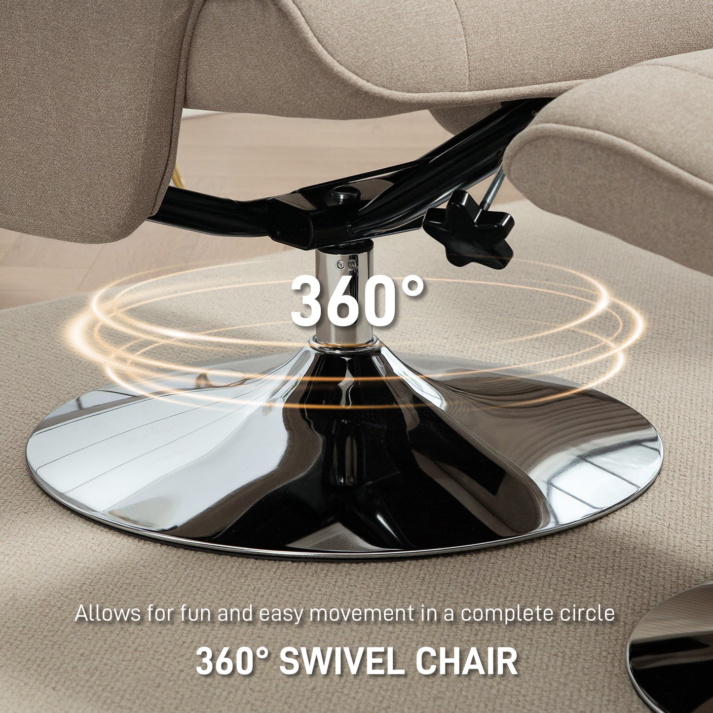 Swivel Recliner Chair with Footstool, Velvet Recliner Armchair with Ottoman, Steel Base