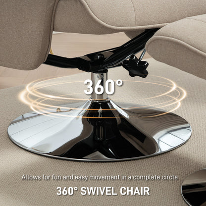 Swivel Recliner Chair with Footstool, Velvet Recliner Armchair with Ottoman, Steel Base