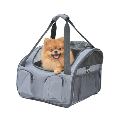 Soft Sided Pet Carrier Foldable Bag Car Seat Cat Dog Puppy Kennel Portable Travel Cage Tote Case Mesh Holder House Grey