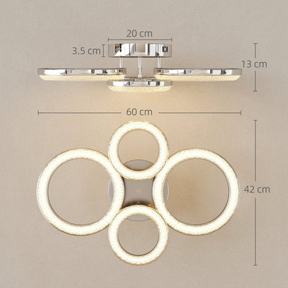 4-Ring LED Ceiling Light, Flush Mount Ceiling Light with 3 Colour Temperatures, Silver Tone