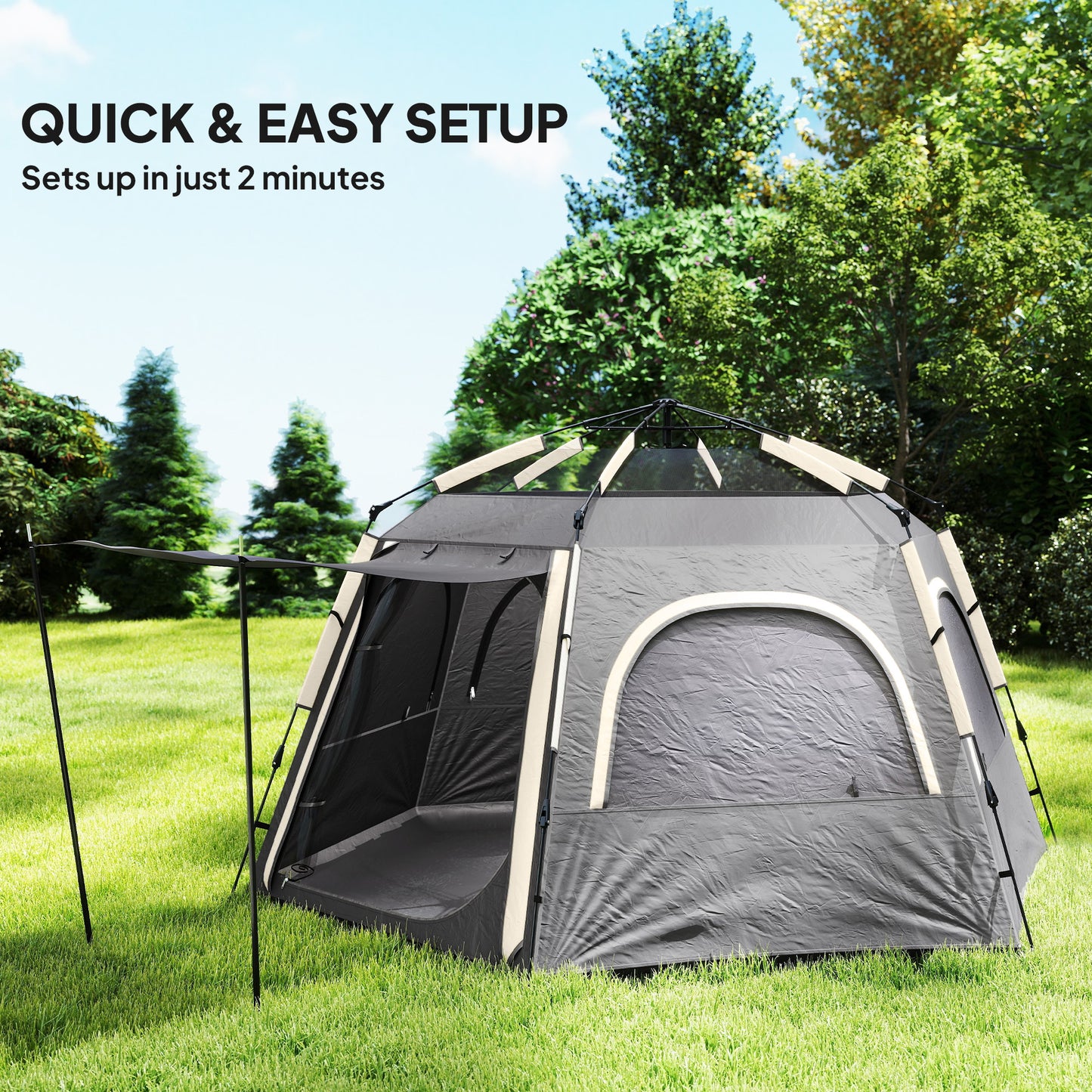 Instant Pop Up Camping Tent, 2/3/4 Person Easy Setup Dome Family Tent with Vestibule, Rainfly, 4 Mesh Windows & 2 Doors