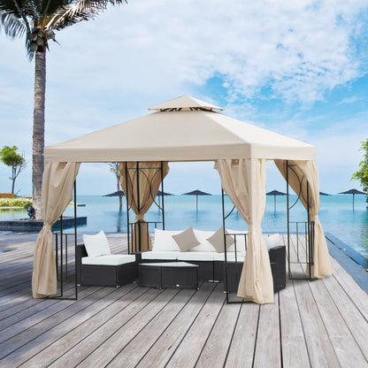 3 x 3 m Garden Gazebo Double Roof Marquee Patio Wedding Party Tent Canopy Shelter with Sidewalls, (Beige)