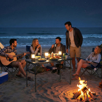 3ft Folding Camping Table, Picnic Table with Mesh Storage Layer, Carrying Bag and Metal Frame, Black