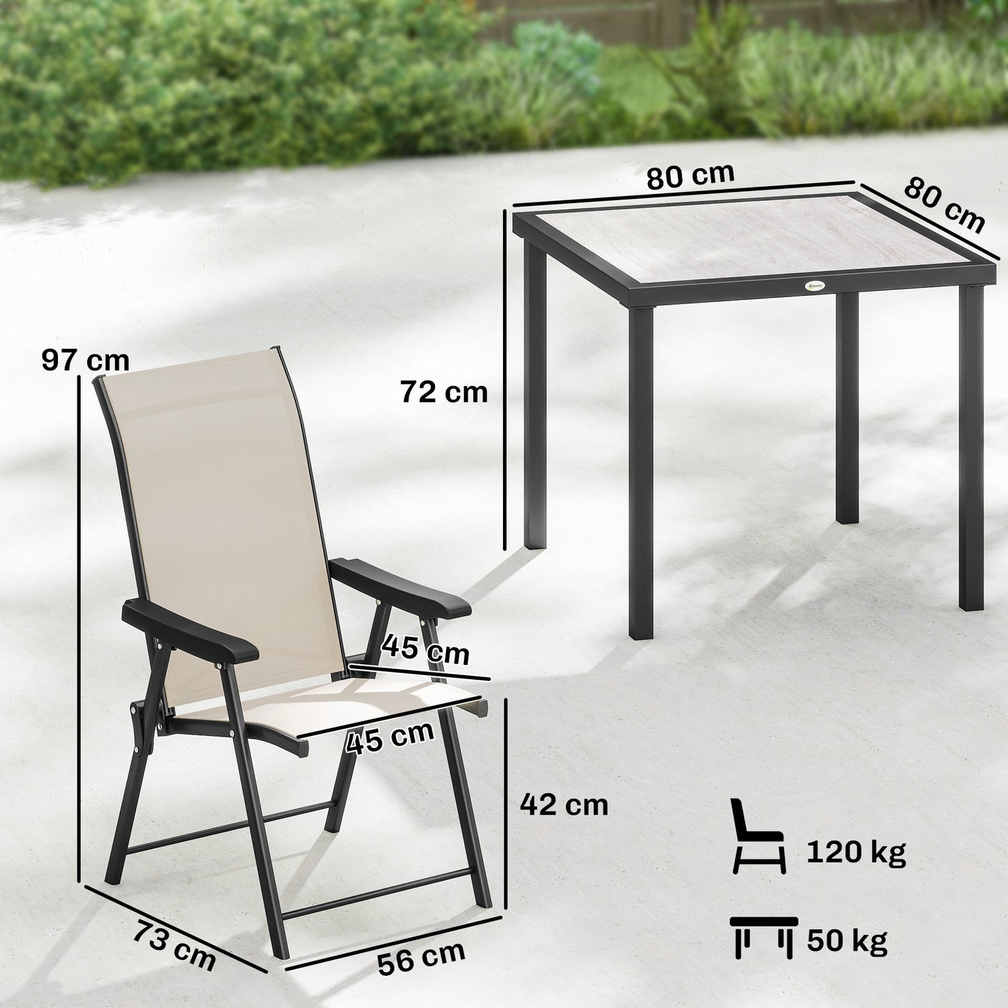 5 Pieces Outdoor Dining Set, Garden Dining Set for 4 with Square Table and Folding Chairs, Brown