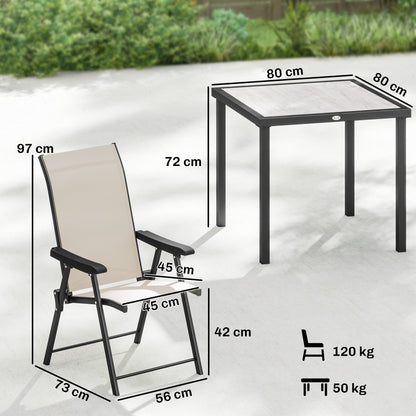 5 Pieces Outdoor Dining Set, Garden Dining Set for 4 with Square Table and Folding Chairs, Brown