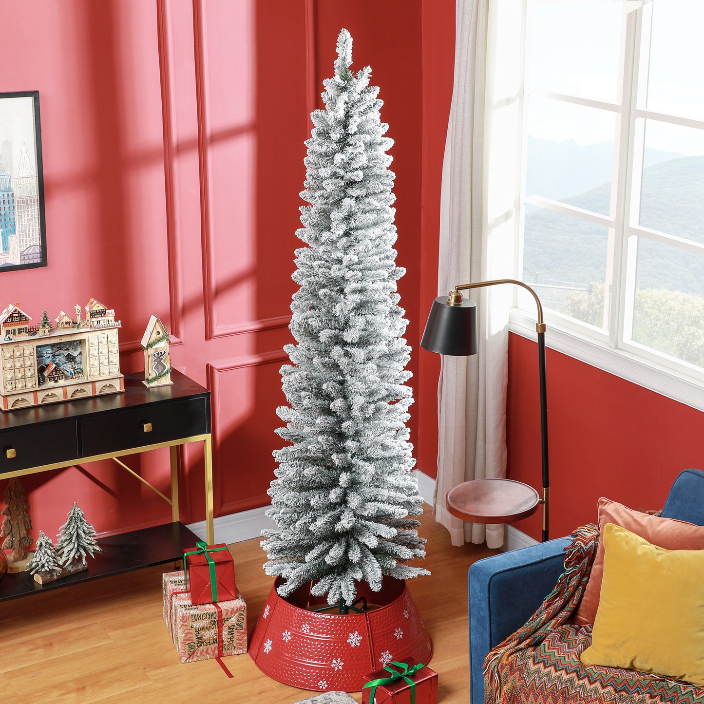 7ft Artificial Snowy Pencil Christmas Tree - White