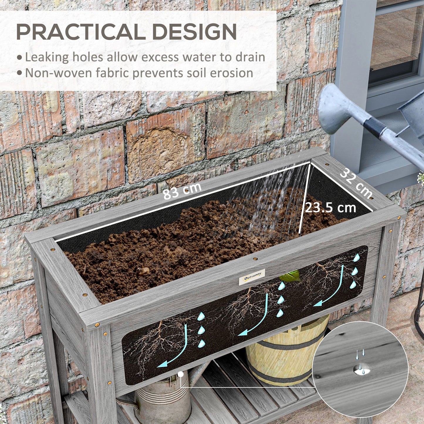 Wooden Raised Garden Bed, Elevated Planter Box with Storage Shelf and Drainage Holes, Raised Planter with Legs, Grey