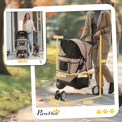 3 Wheel Pet Stroller for Small and Miniature Dogs, Brown