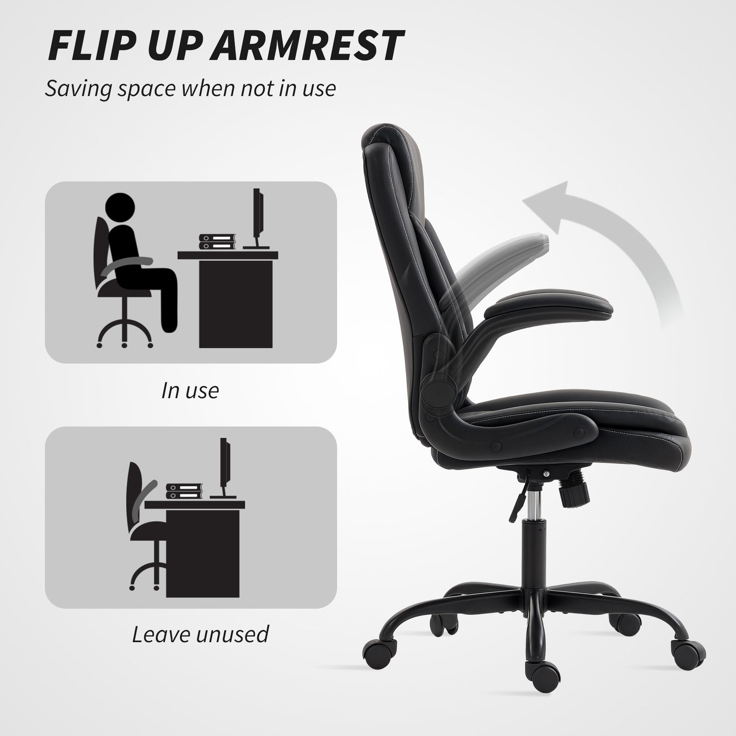 Faux Leather Office Chair. with Flip-Up Armrests - Black
