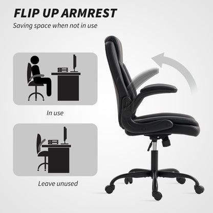 Faux Leather Office Chair. with Flip-Up Armrests - Black