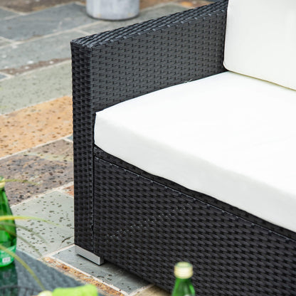 4-Seater Rattan Sofa Set Garden Rattan Furniture Wicker Steel Chair Seat Furniture, Black