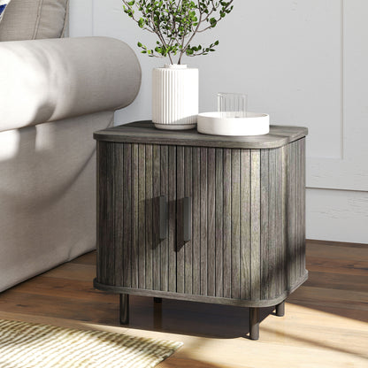 Nightstand with Sliding Doors and Metal Legs Grey