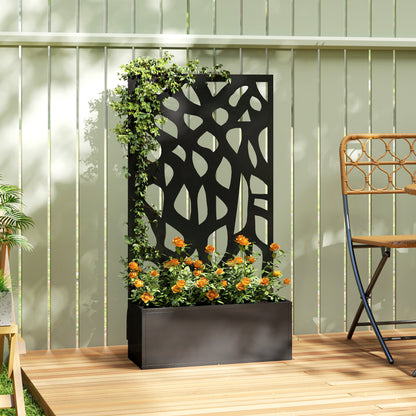 Metal Raised Garden Bed with Trellis, Outdoor Planter Box with Privacy Screen, Elevated Garden Box for Climbing Plants