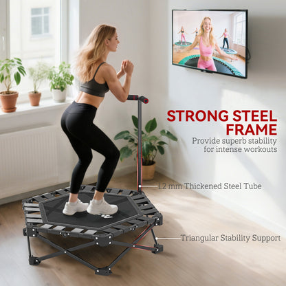 42" Foldable Mini Trampoline, One-Step Fold & Open, Rebounder Trampoline with 3-Level Adjustable Handle for Adults