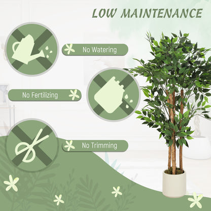120cm Artificial Ficus Tree, Fake Potted Tree with Solid Wood Trunk and Pot for Indoor, Green