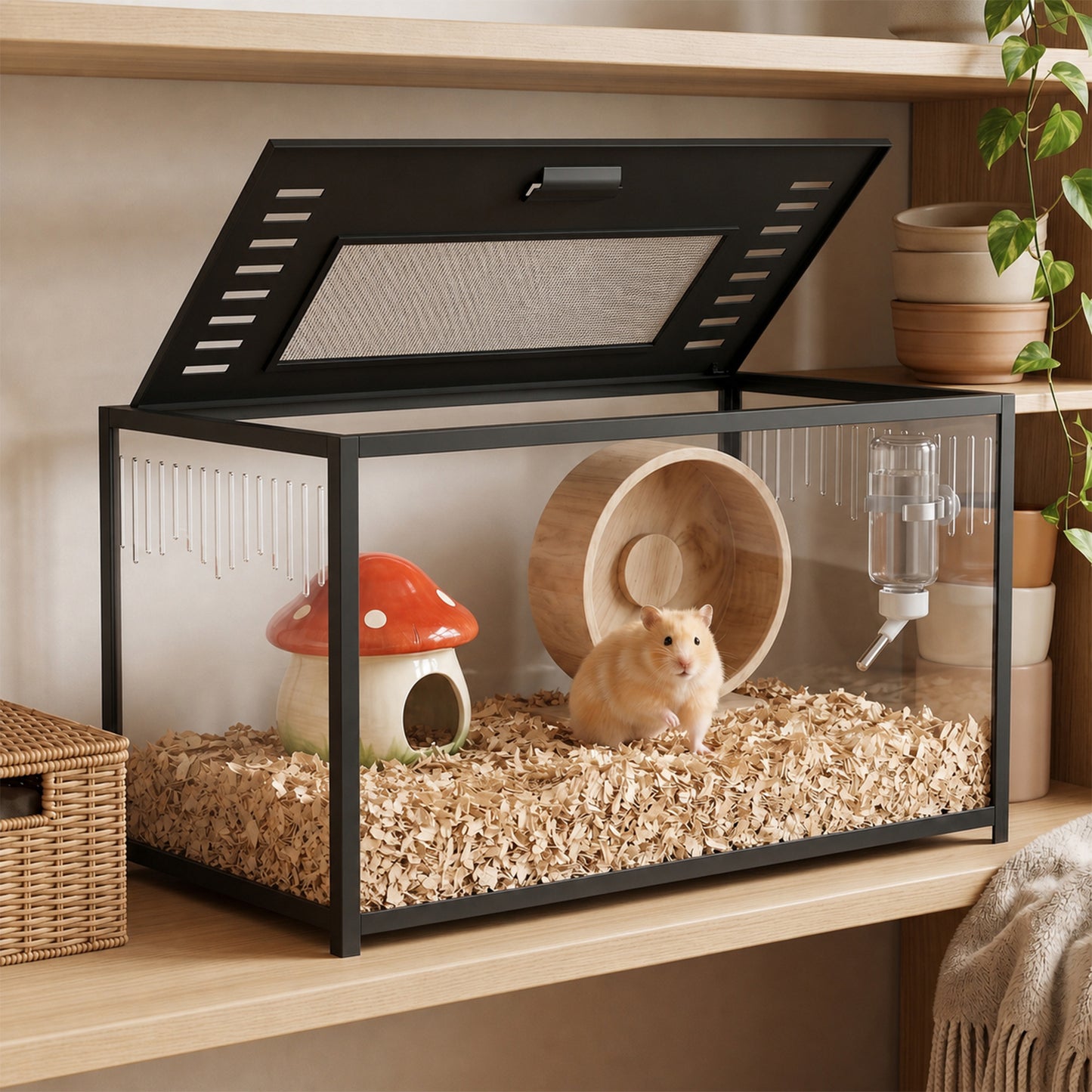 Hamster Cage, Chewproof Metal Rat Cage with Deep Base, Openable Top for Syrian Dwarf Hamster, Gerbil, 80 x 45 x 50.5 cm